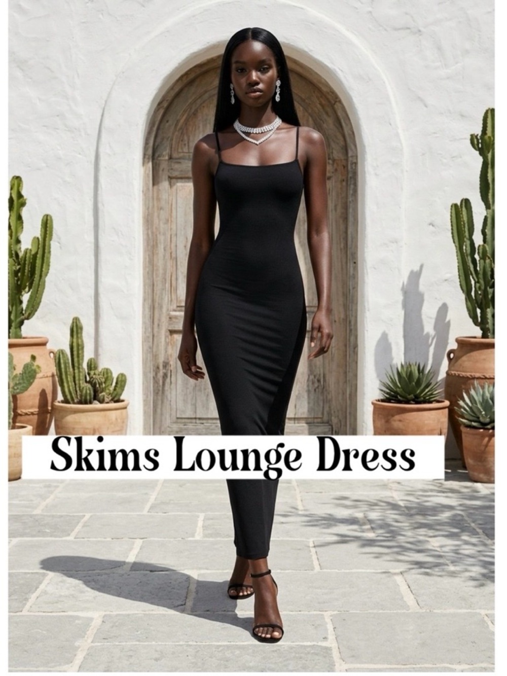 Skims Lounge Petite Long Slip Dress Onyx New